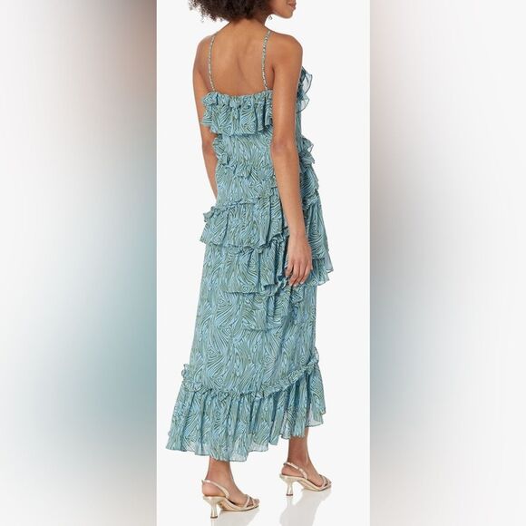 Cinq à Sept Rayner Dress Ruffle Blue Printed Halter Midi Cocktail Party Size - Picture 3 of 8